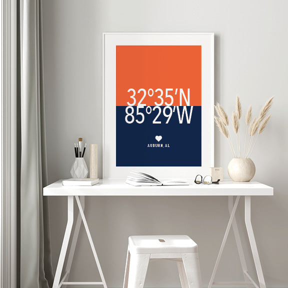 Auburn Alabama modern wall poster for college dorm