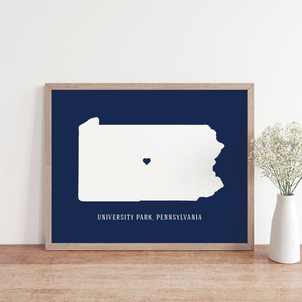 Penn State University town map poster keepsake décor
